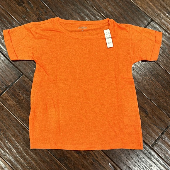 J Crew Linen Rolled-Cuff  Crewneck T-Shirt - Picture 2 of 5